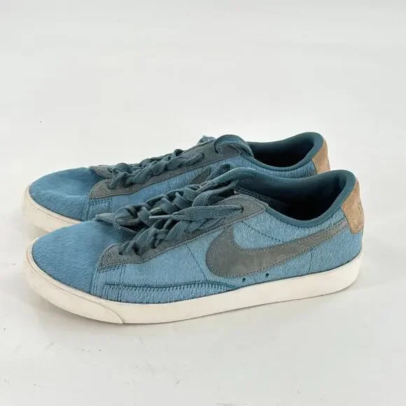 Nike Womens Blazer Sneakers 8 Pony Hair Shadow Blue Mushroom Tan Suede - Picture 3 of 9